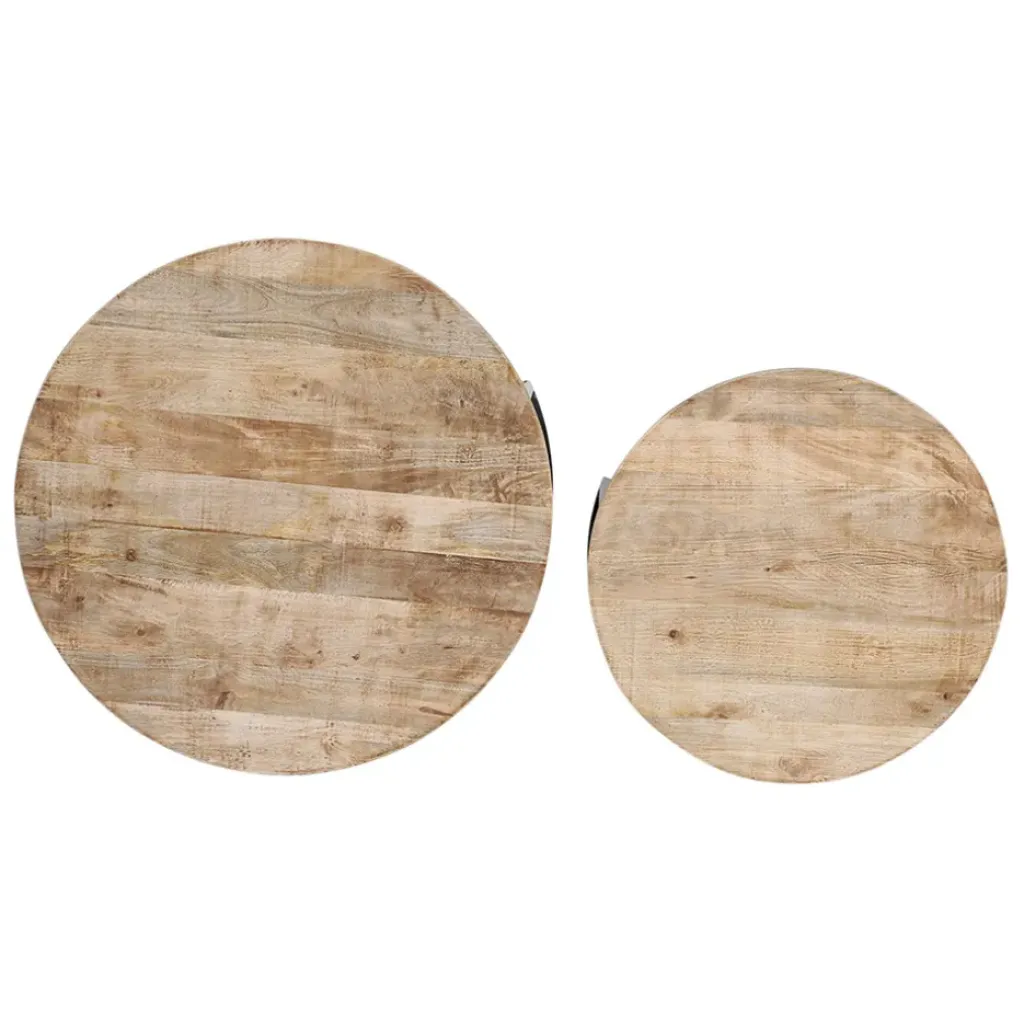 Fabrique de Styles Table basse gigogne ronde (lot de 2) en manguier et fer noir - Noe* Table Basses