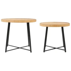 Fabrique de Styles Table basse (lot de 2) en bambou, rotin et pieds en fer noir - Saori* Table Basses
