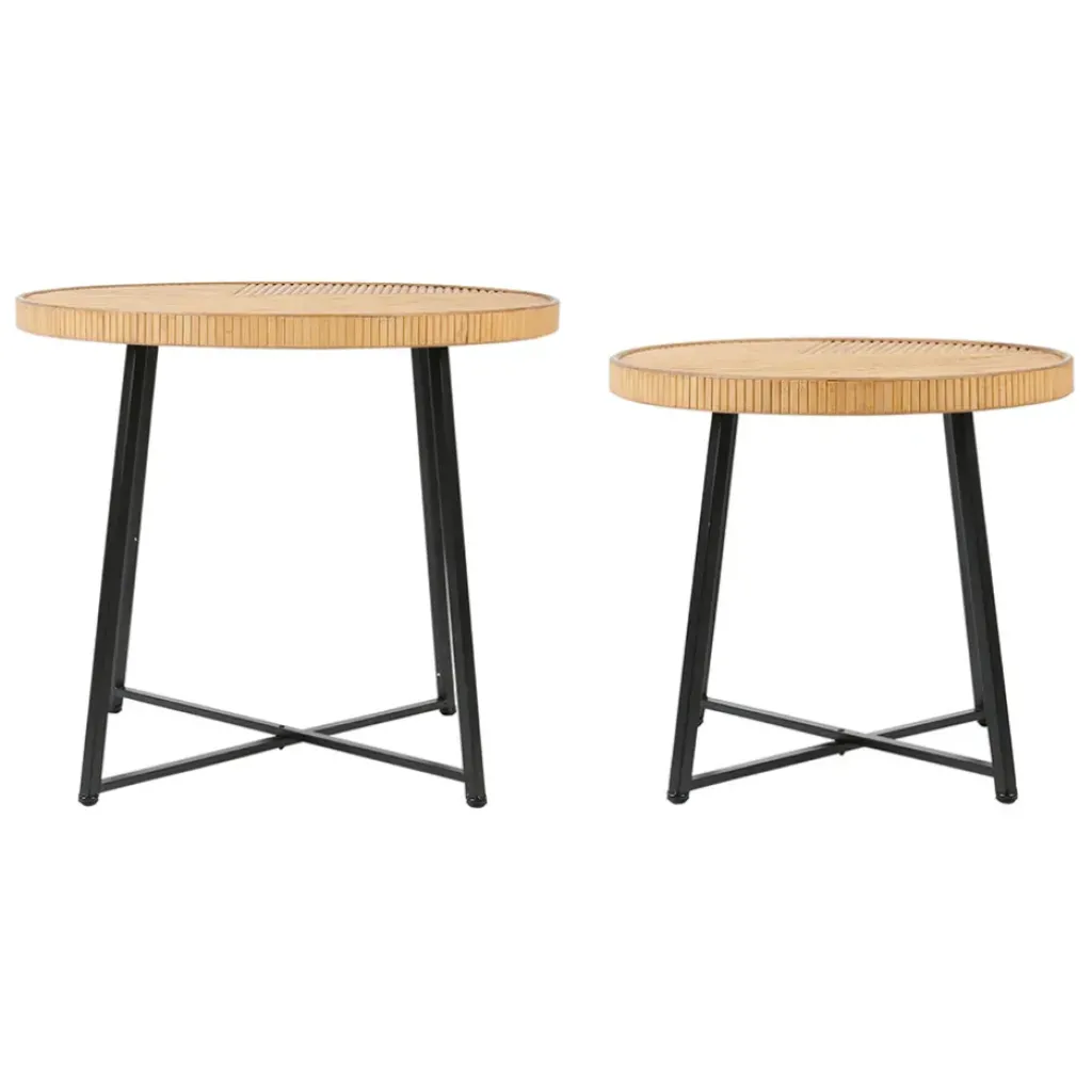 Fabrique de Styles Table basse (lot de 2) en bambou, rotin et pieds en fer noir - Saori* Table Basses