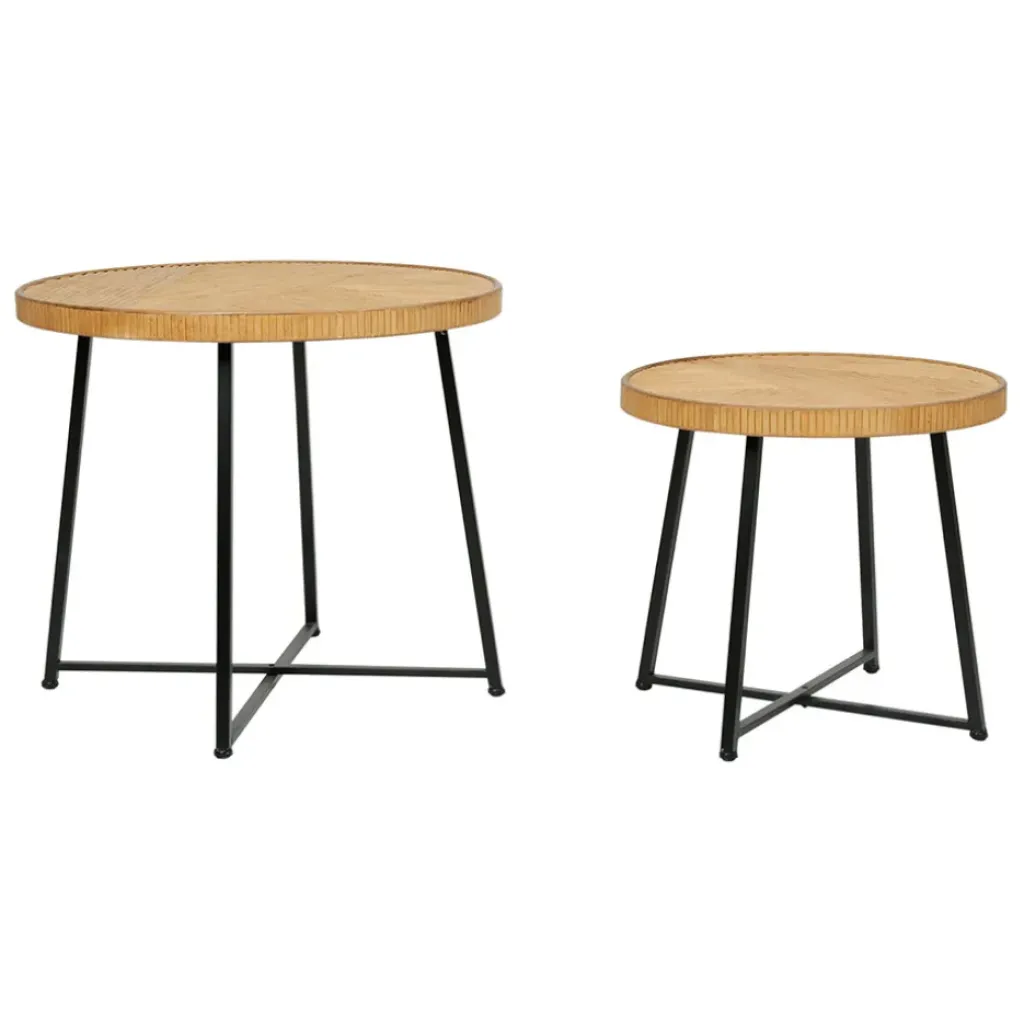 Fabrique de Styles Table basse (lot de 2) en bambou, rotin et pieds en fer noir - Saori* Table Basses