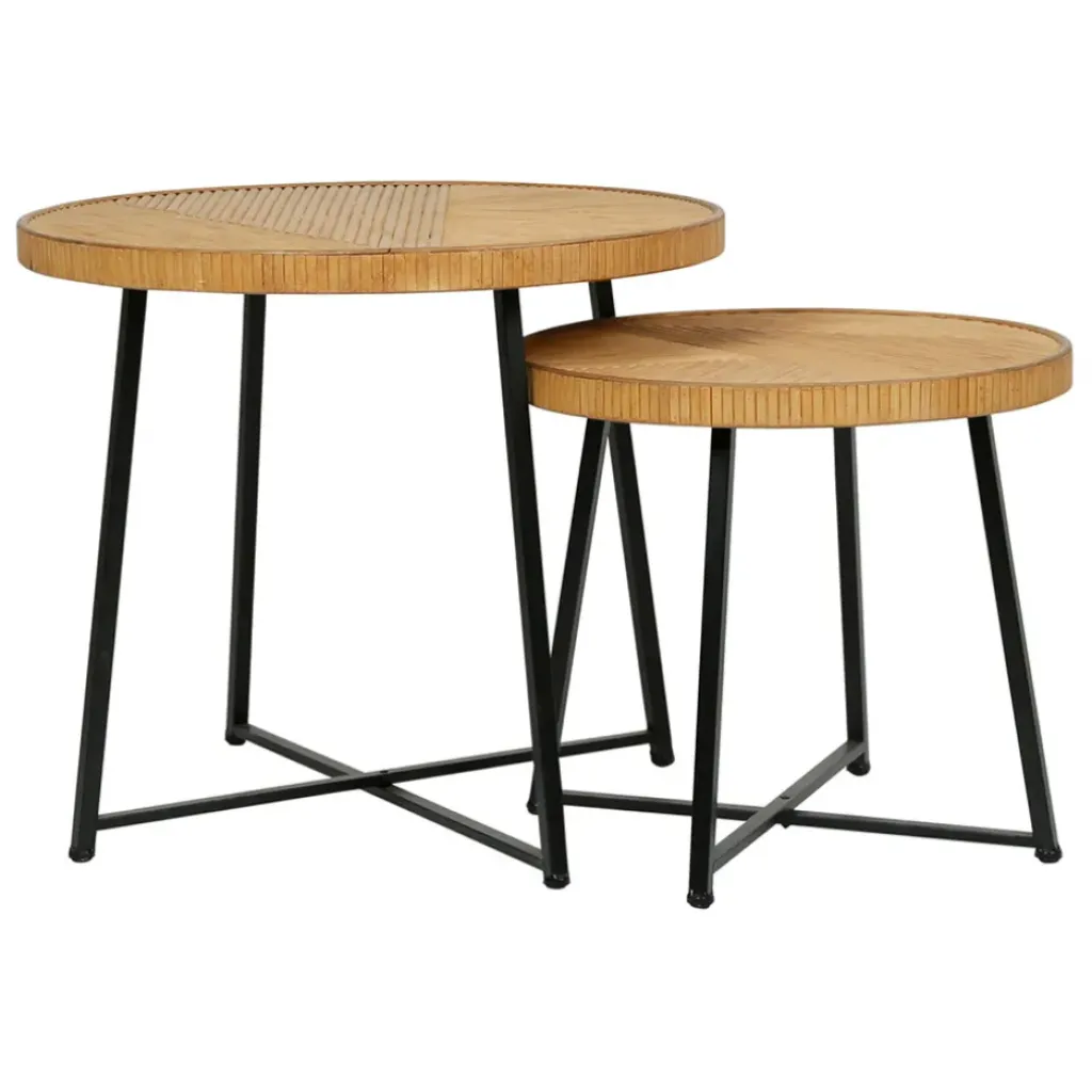Fabrique de Styles Table basse (lot de 2) en bambou, rotin et pieds en fer noir - Saori* Table Basses