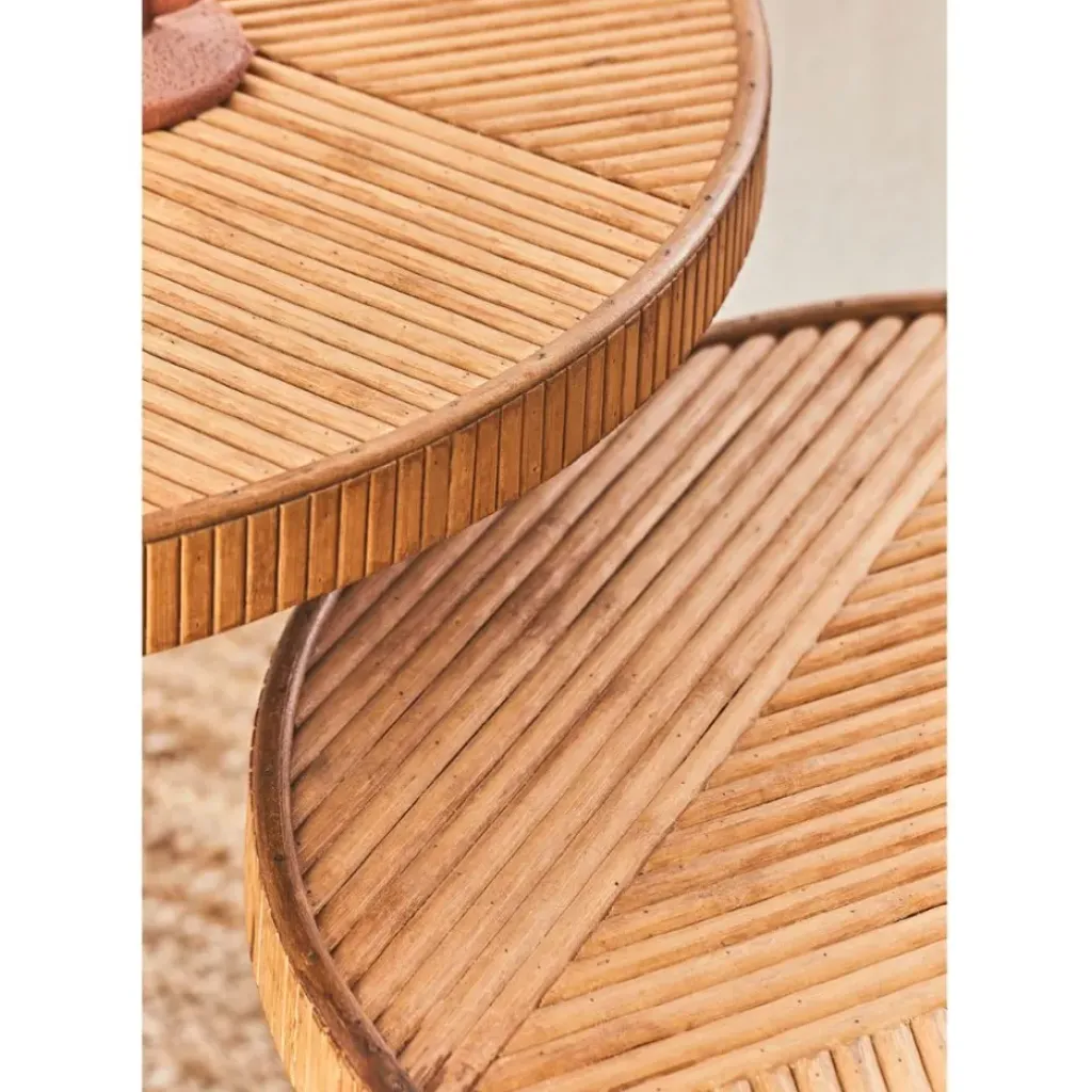 Fabrique de Styles Table basse (lot de 2) en bambou, rotin et pieds en fer noir - Saori* Table Basses