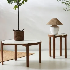 Fabrique de Styles Table basse rond en manguier et marbre naturel et blanc d80cm - Agate* Table Basses