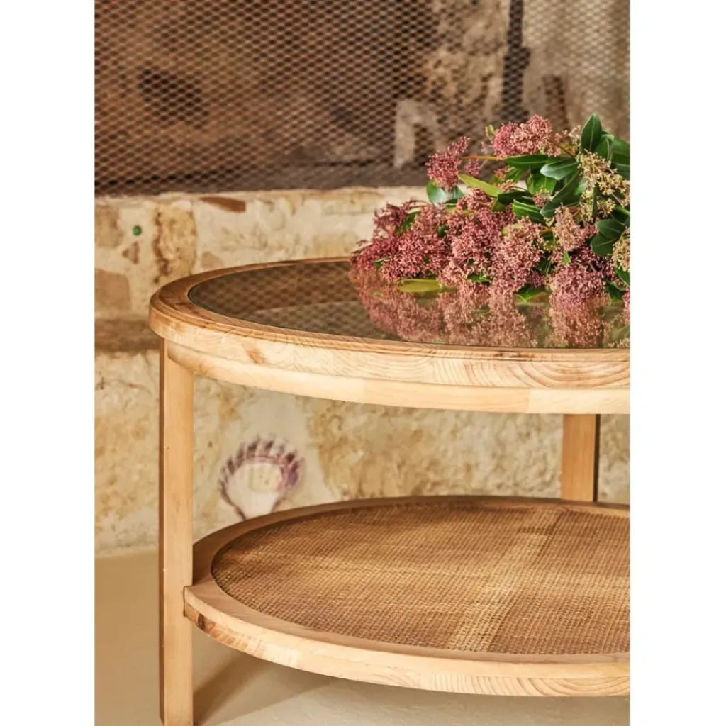 Fabrique de Styles Table basse ronde en sapin et verre trempé d75cm - Firmin* Table Basses
