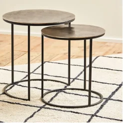Fabrique de Styles Table d'appoint gigogne (x2) en fer argent - Felia* Bouts De Canapé Et Tables D'appoint