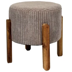 Fabrique de Styles Tabouret en tissu côtelé et bois d'acacia - Scarlett* Poufs Et Tabourets