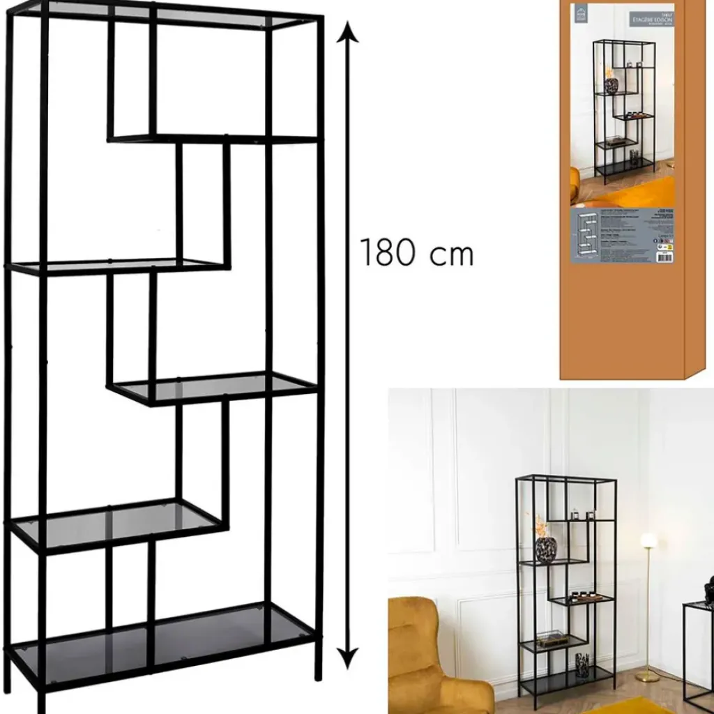 Fabrique de Styles Étagère en métal verre fumé h180cm - Edgard* Bibliothèques Et Étagères
