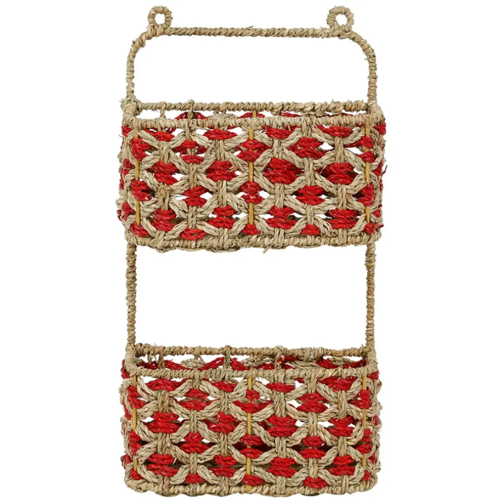 Fabrique de Styles Étagère murale 2 paniers en jonc de mer naturel et rouge* Étagères Murales