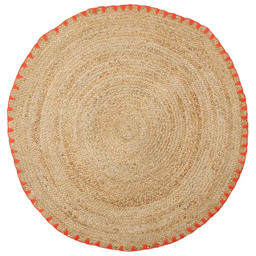 Fabrique de Styles Tapis rond en jute et coton naturel et orange d100cm - Seguia* Tapis