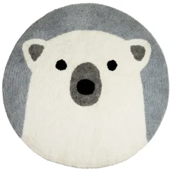 Fabrique de Styles Tapis rond ours tufté en coton banc et bleu d120cm - Banquise*Enfant Déco