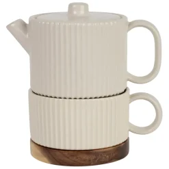 Fabrique de Styles Théière solitaire avec tasse et filtre en grès écru 45cl - Sweet Leaves* Théières Et Cafetières