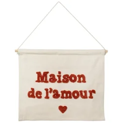 Fabrique de Styles Toile maison amour en coton écru et rouge 66x50cm - Famille* Tableaux Et Toiles