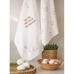 Fabrique de Styles Torchon en coton écru 70x50cm - La Ferme* Torchons, Tabliers Et Maniques