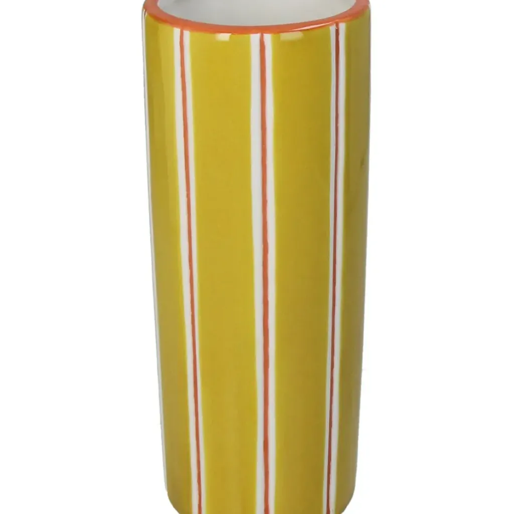 Fabrique de Styles Vase en grès à rayures jaune 9x9x23cm* Vases Et Soliflores